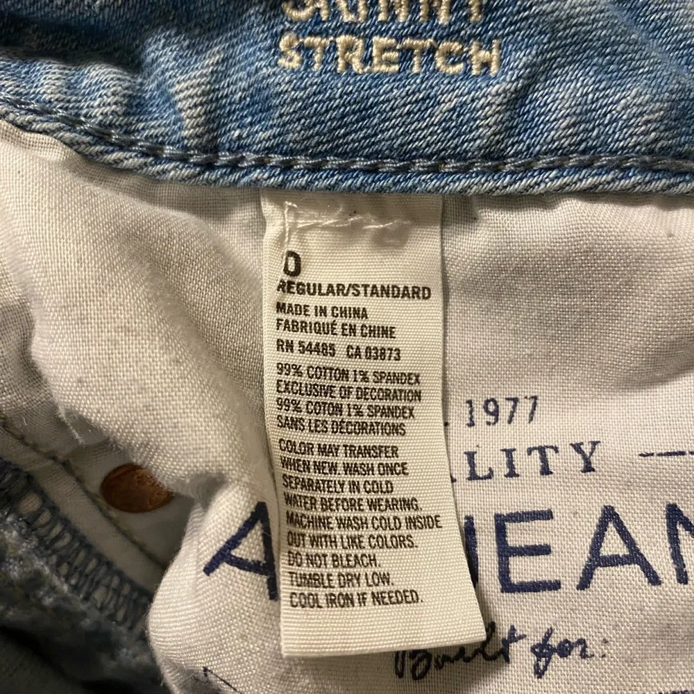 Womens American Eagle Light Wash Skinny Stretch Jeans‎ Distressed Size 0